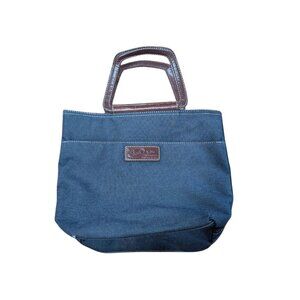 Fossil No. 54 Vintage Y2K Blue Denim Brown Leather Trim Small Tote Handbag Purse